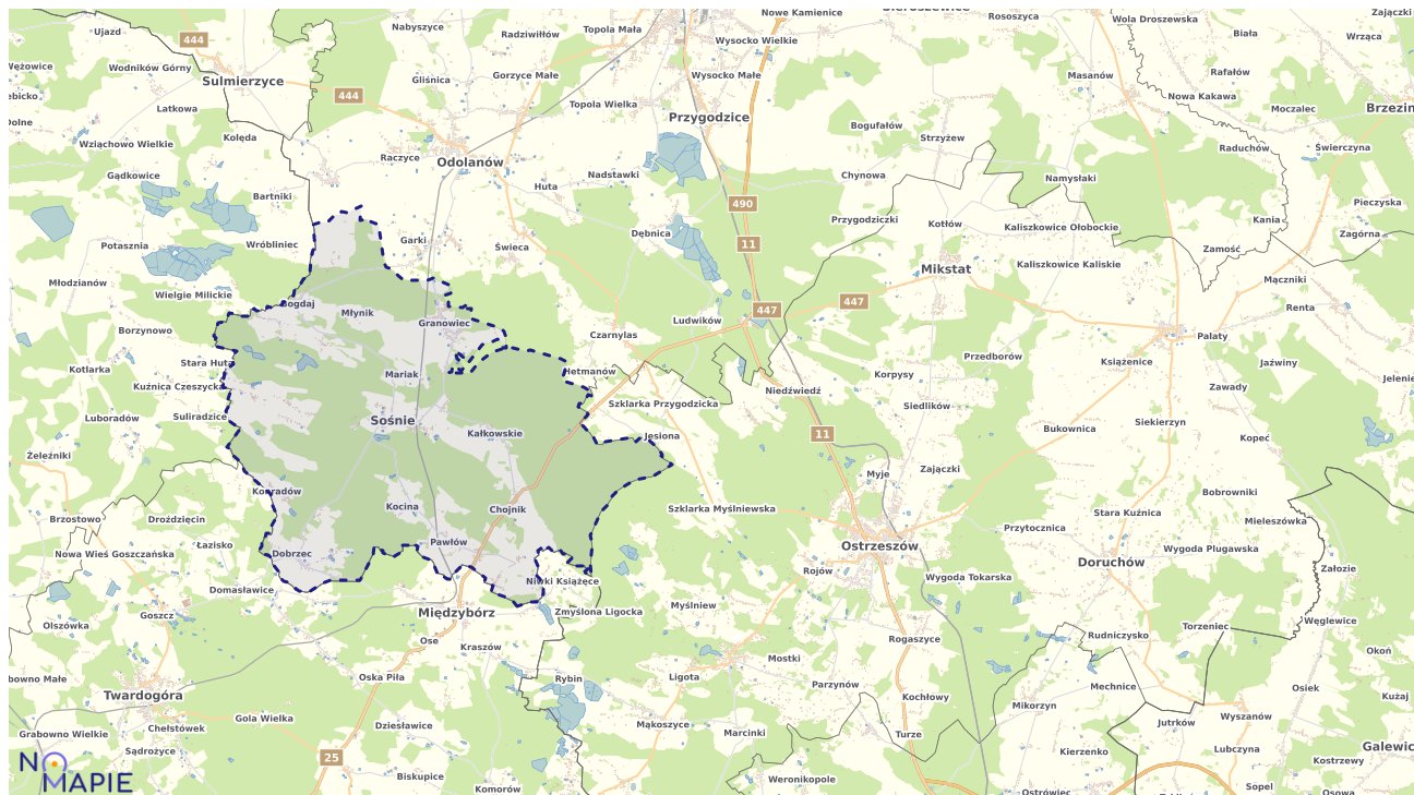 Mapa obszarów ochrony przyrody Sośnia